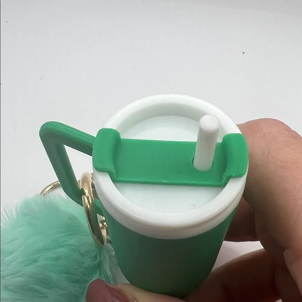 Green Mini Tumbler Keychain Purse Charm with a Pom Pom Charm